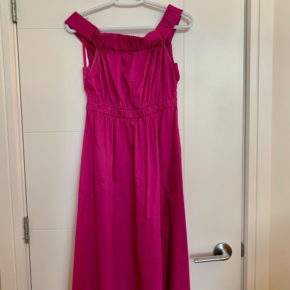Maeve Raspberry Off-the-Shoulder Midi Dress